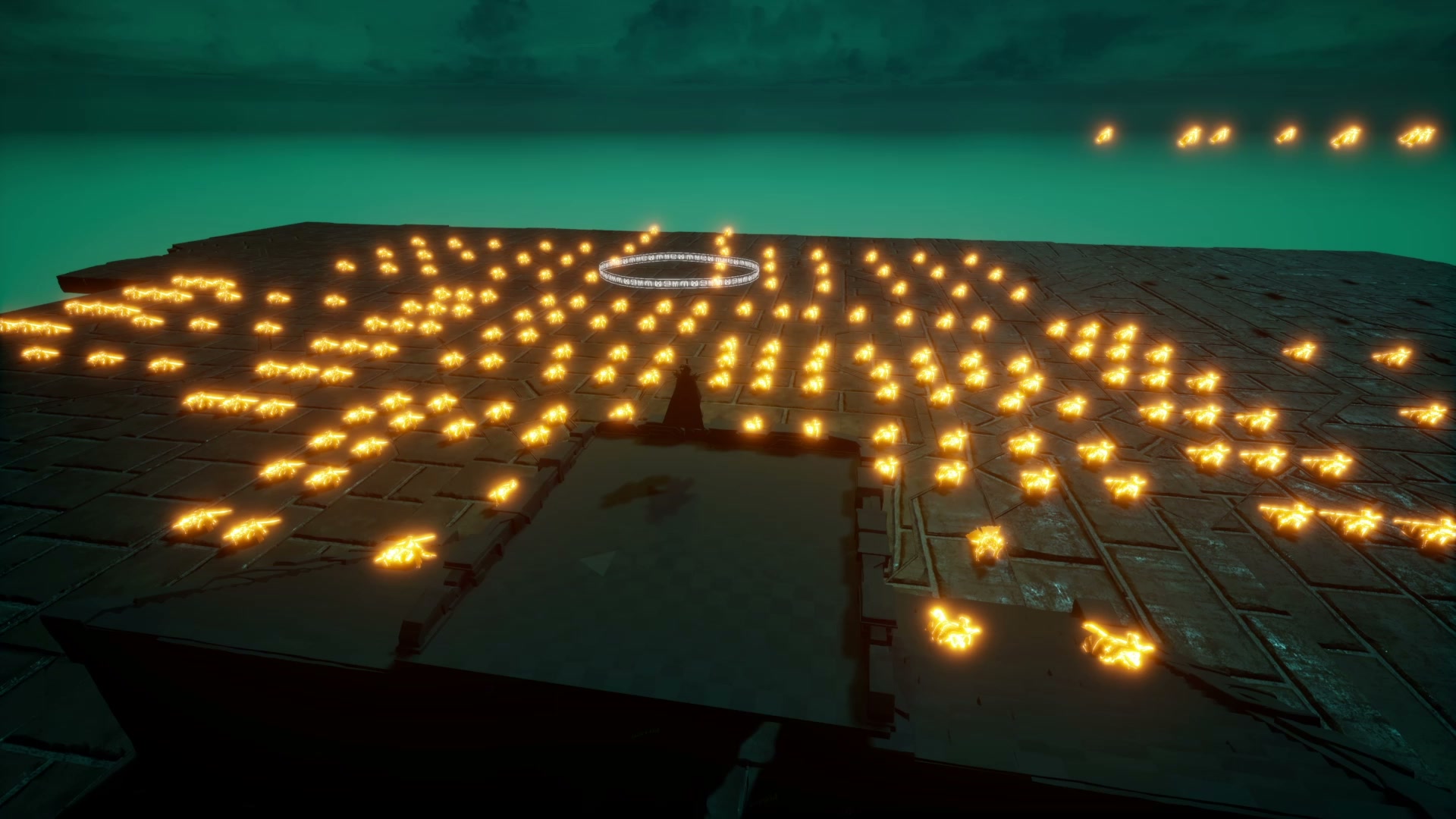Bird-eye view of celestial army formation on platform