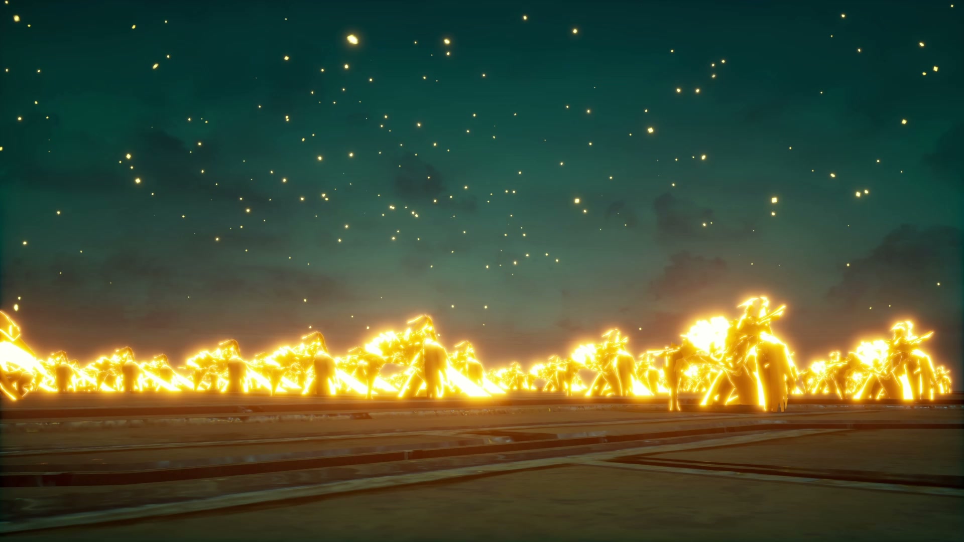 Summoned golden celestial warrior legion in battle formation
