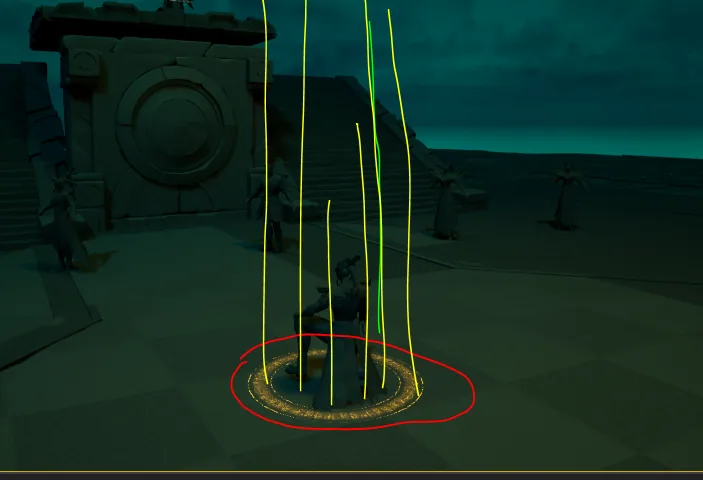 In-level effect placement test with guide lines around a ground circle