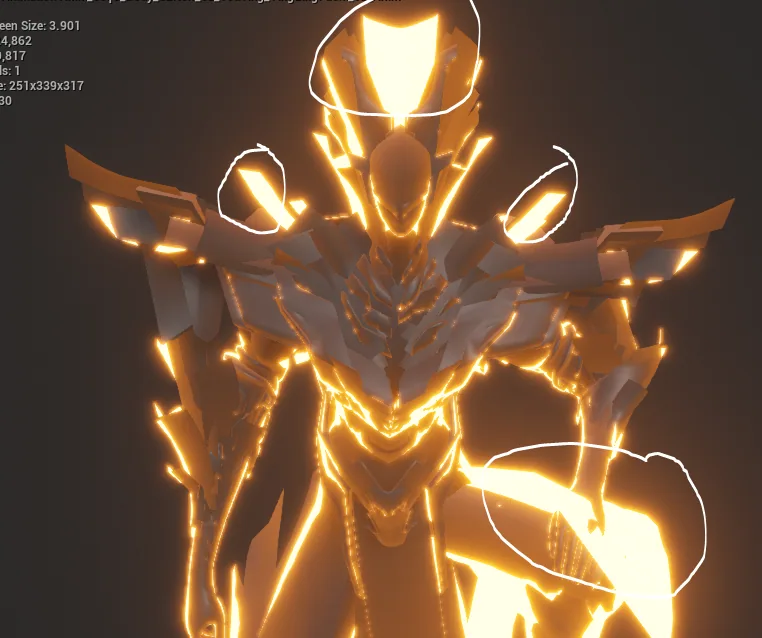 Golden warrior effect look development in an Unreal preview