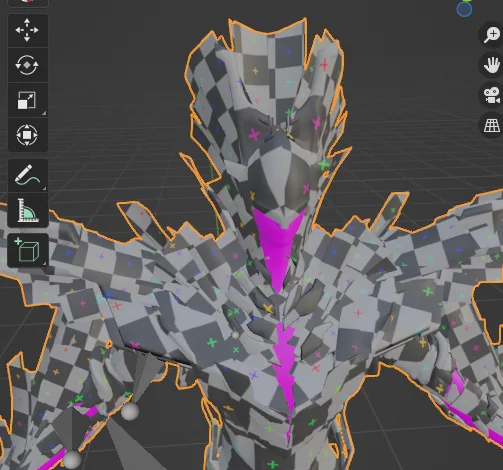 Armored warrior model in a 3D viewport with colored setup markers