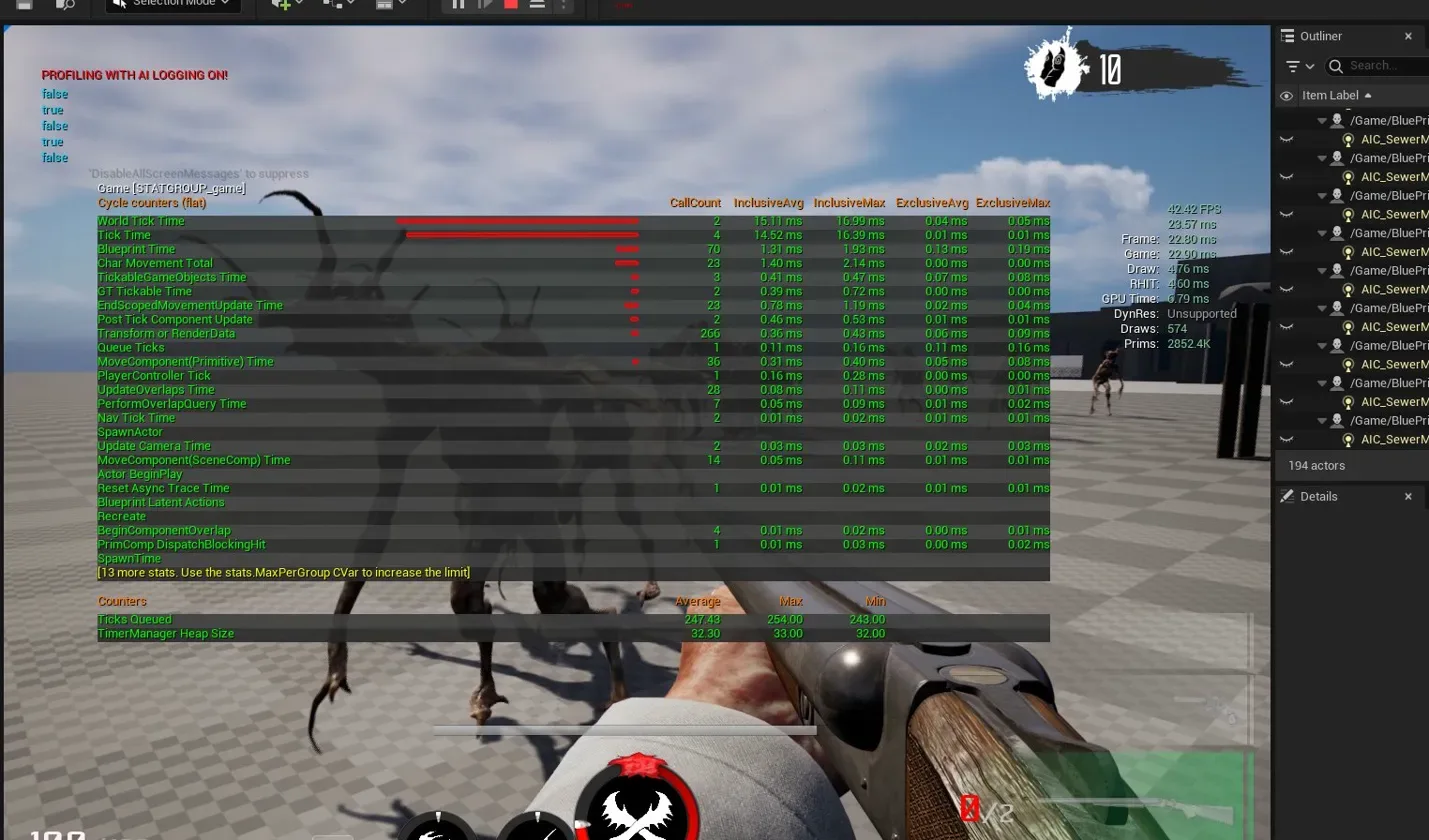 In-Engine Profiling & Live Combat (UE5 PIE)
